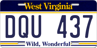 WV license plate DQU437