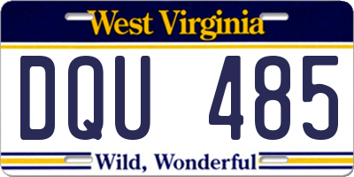 WV license plate DQU485