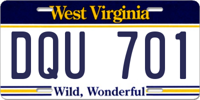 WV license plate DQU701