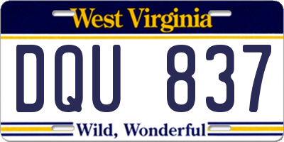 WV license plate DQU837