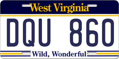 WV license plate DQU860