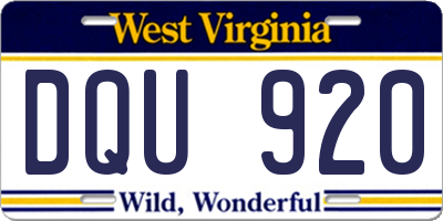 WV license plate DQU920