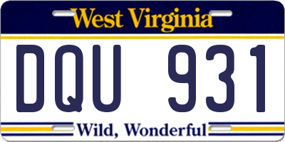 WV license plate DQU931