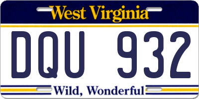 WV license plate DQU932