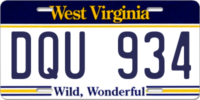 WV license plate DQU934