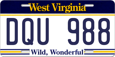 WV license plate DQU988