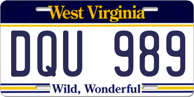 WV license plate DQU989