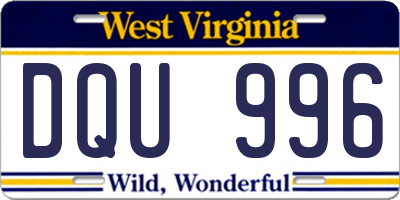 WV license plate DQU996