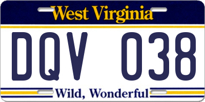WV license plate DQV038