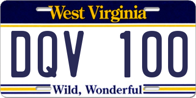 WV license plate DQV100