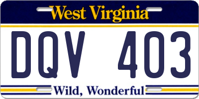 WV license plate DQV403