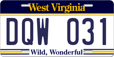 WV license plate DQW031