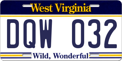WV license plate DQW032