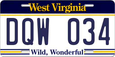WV license plate DQW034