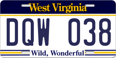 WV license plate DQW038