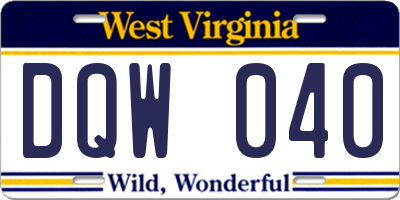WV license plate DQW040