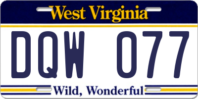 WV license plate DQW077