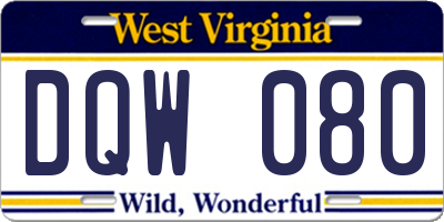 WV license plate DQW080