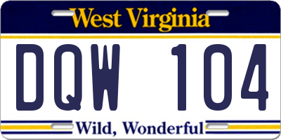 WV license plate DQW104