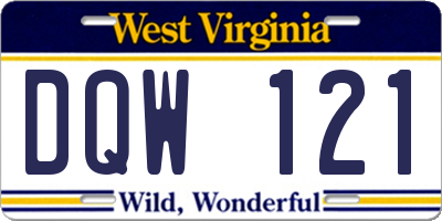 WV license plate DQW121