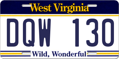 WV license plate DQW130