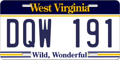 WV license plate DQW191