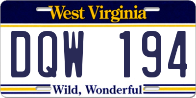 WV license plate DQW194