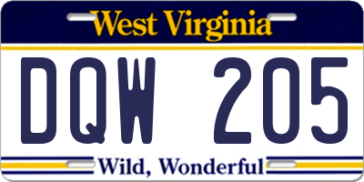 WV license plate DQW205