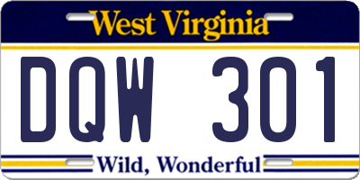 WV license plate DQW301