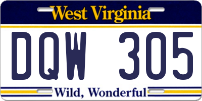 WV license plate DQW305