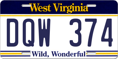 WV license plate DQW374