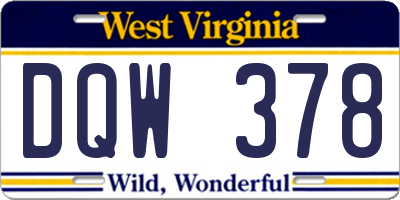 WV license plate DQW378