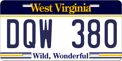 WV license plate DQW380