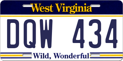WV license plate DQW434
