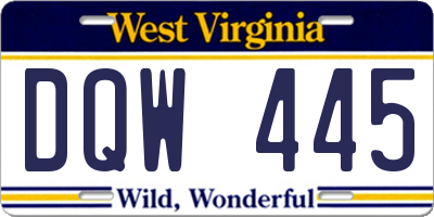 WV license plate DQW445