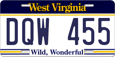 WV license plate DQW455