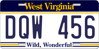 WV license plate DQW456