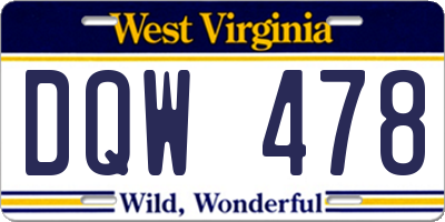 WV license plate DQW478