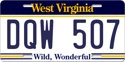WV license plate DQW507