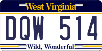 WV license plate DQW514