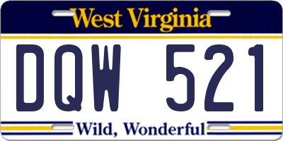 WV license plate DQW521