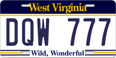 WV license plate DQW777