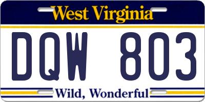 WV license plate DQW803