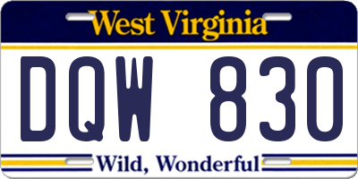 WV license plate DQW830