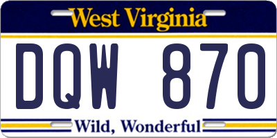 WV license plate DQW870