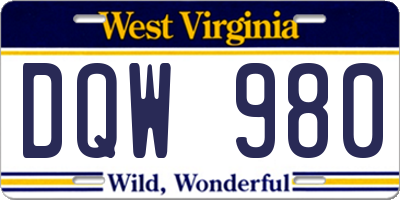 WV license plate DQW980
