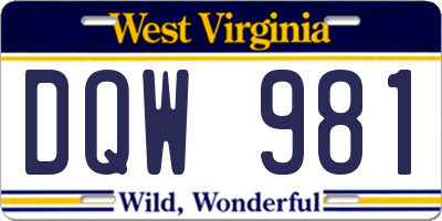 WV license plate DQW981