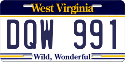 WV license plate DQW991
