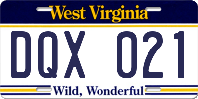 WV license plate DQX021