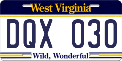 WV license plate DQX030